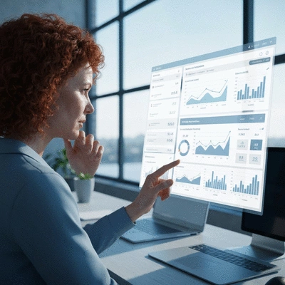 Person analyzing social media metrics on a dashboard, clean image, no text