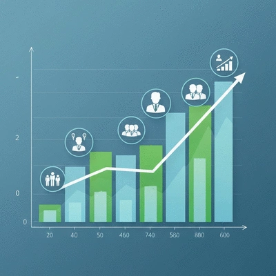 Growth chart with upward trend symbolizing success and improved performance for an MLM team
