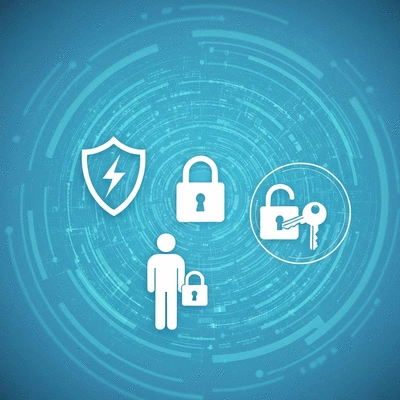 Illustration of secure data transfer and compliance symbols