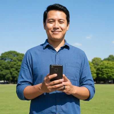 Person using a smartphone with social media icons floating around, representing MLM prospecting