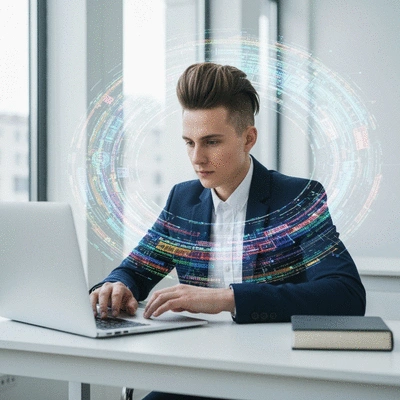 Person using AI tools to optimize network marketing strategy on a laptop