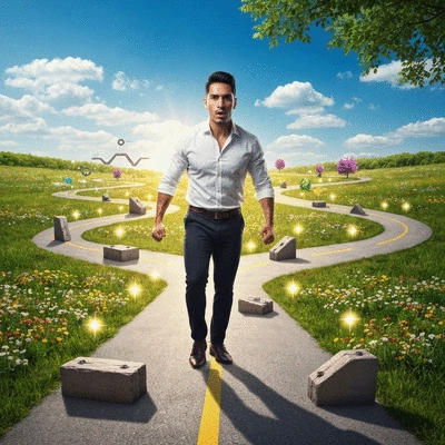 Person overcoming challenges on a winding path, representing growth in MLM