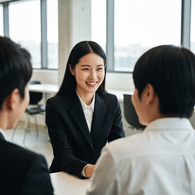 Professional network marketer engaging with potential clients in a modern coworking space