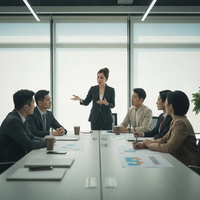Professional woman leading a team meeting, illustrating continuous improvement and authentic engagement in MLM