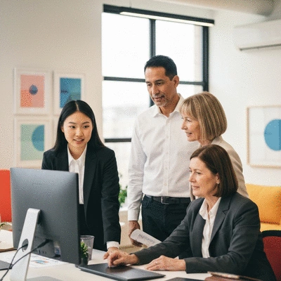 Diverse group of people collaborating digitally