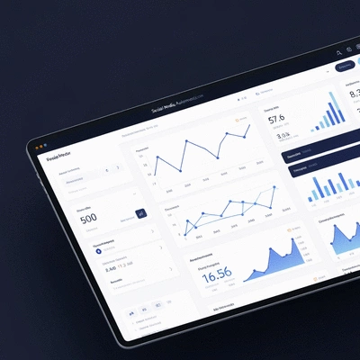 Digital dashboard showing social media automation tools with analytics and scheduling features